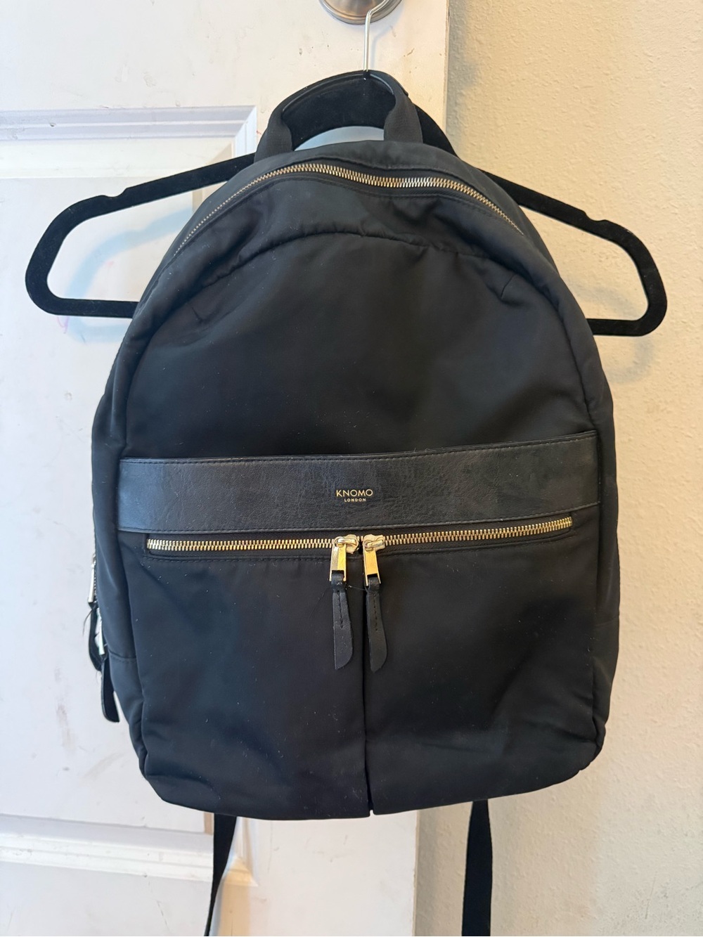 Knomo Black Nylon Backpack with Gold Hardware